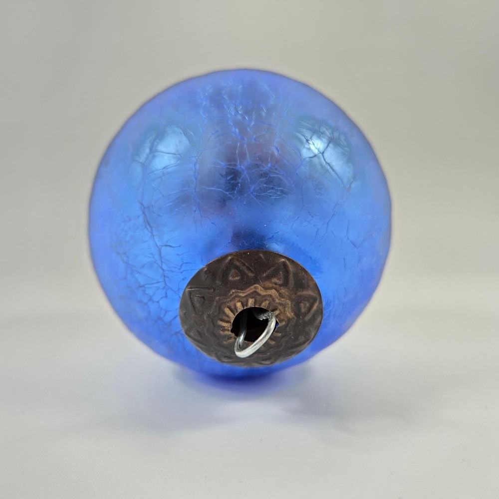 Beautiful‎ Vintage Kugle Style Crackle Glass round Blue bulb 4" inch ornament -4
